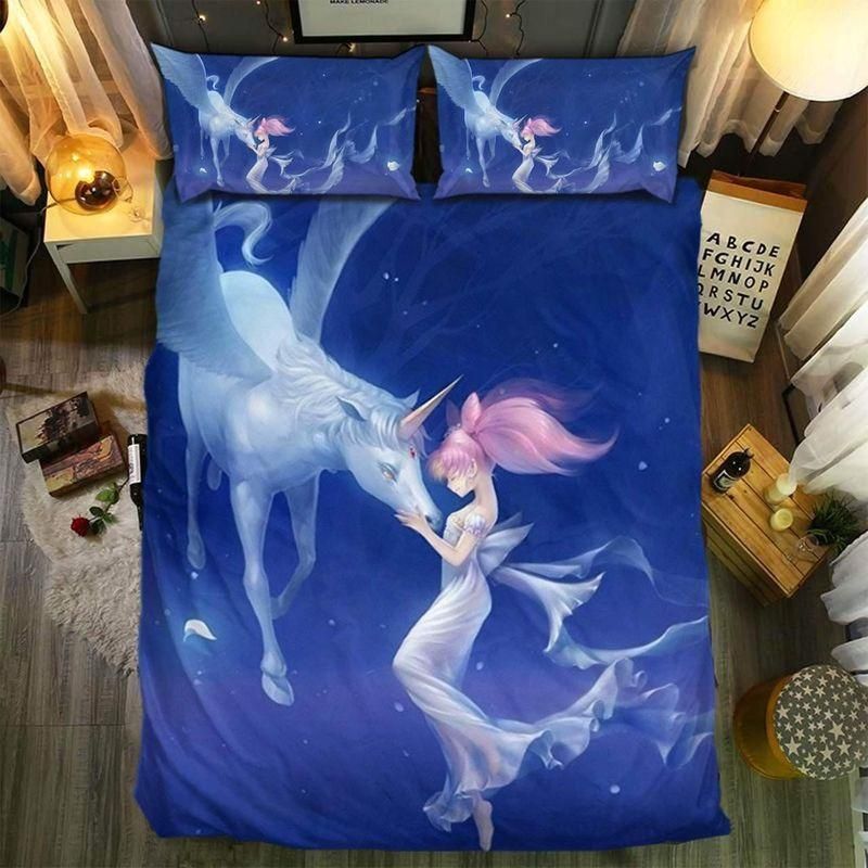 Unicorn And Lady In Space Printed Bedding Set