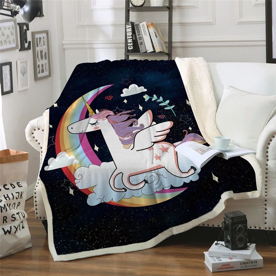 Unicorn And Moon Sherpa Fleece Blanket