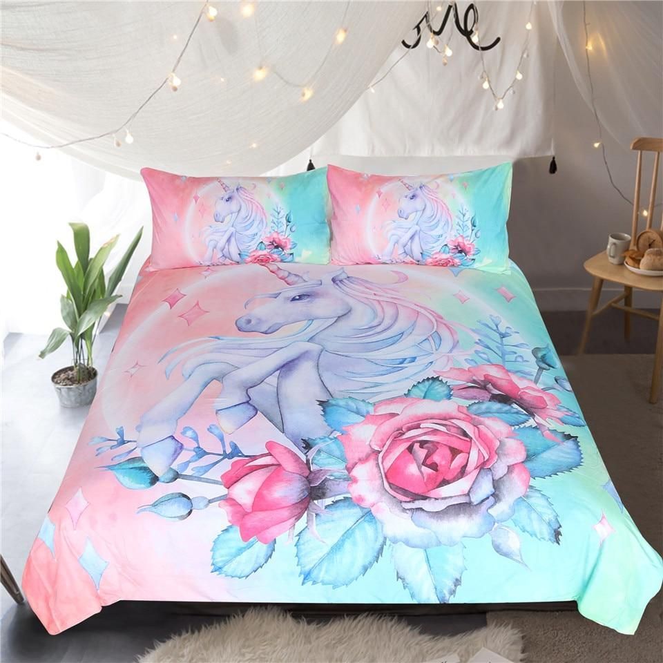 Unicorn And Rose Bedding Set