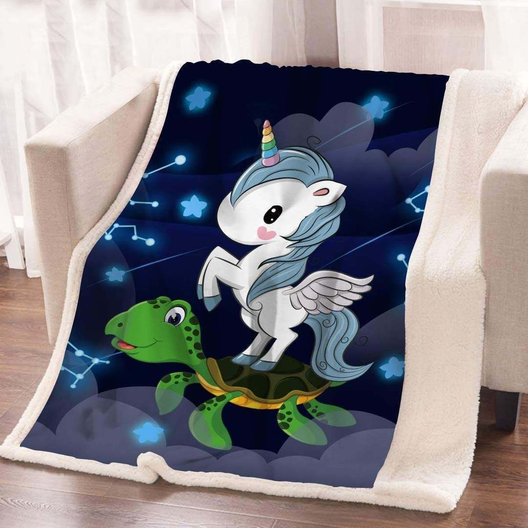 Unicorn And Sea Turtle Sherpa Fleece Blanket