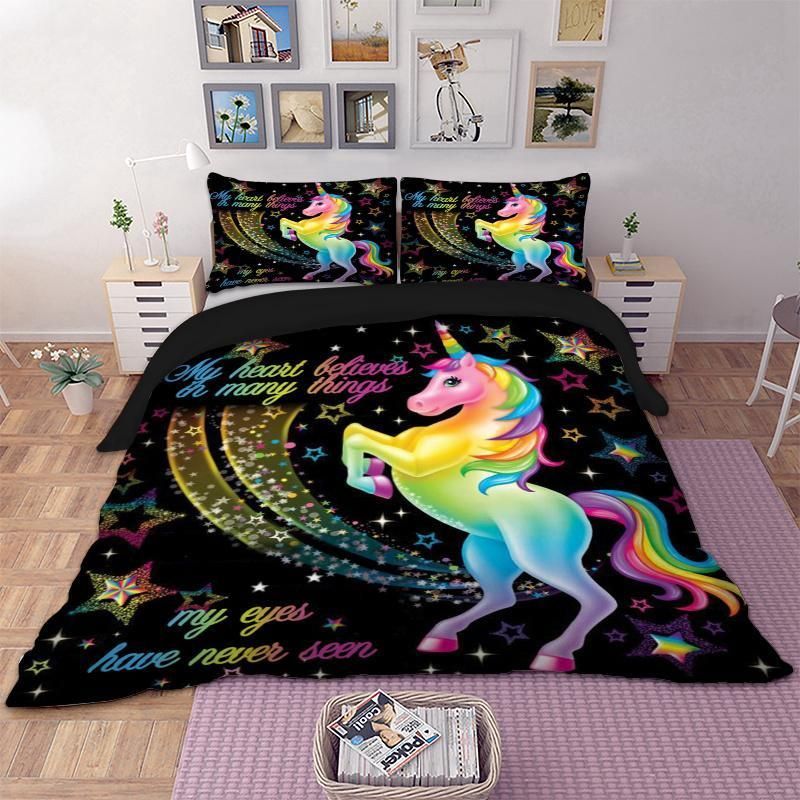 Unicorn Black 3D Bedding Set