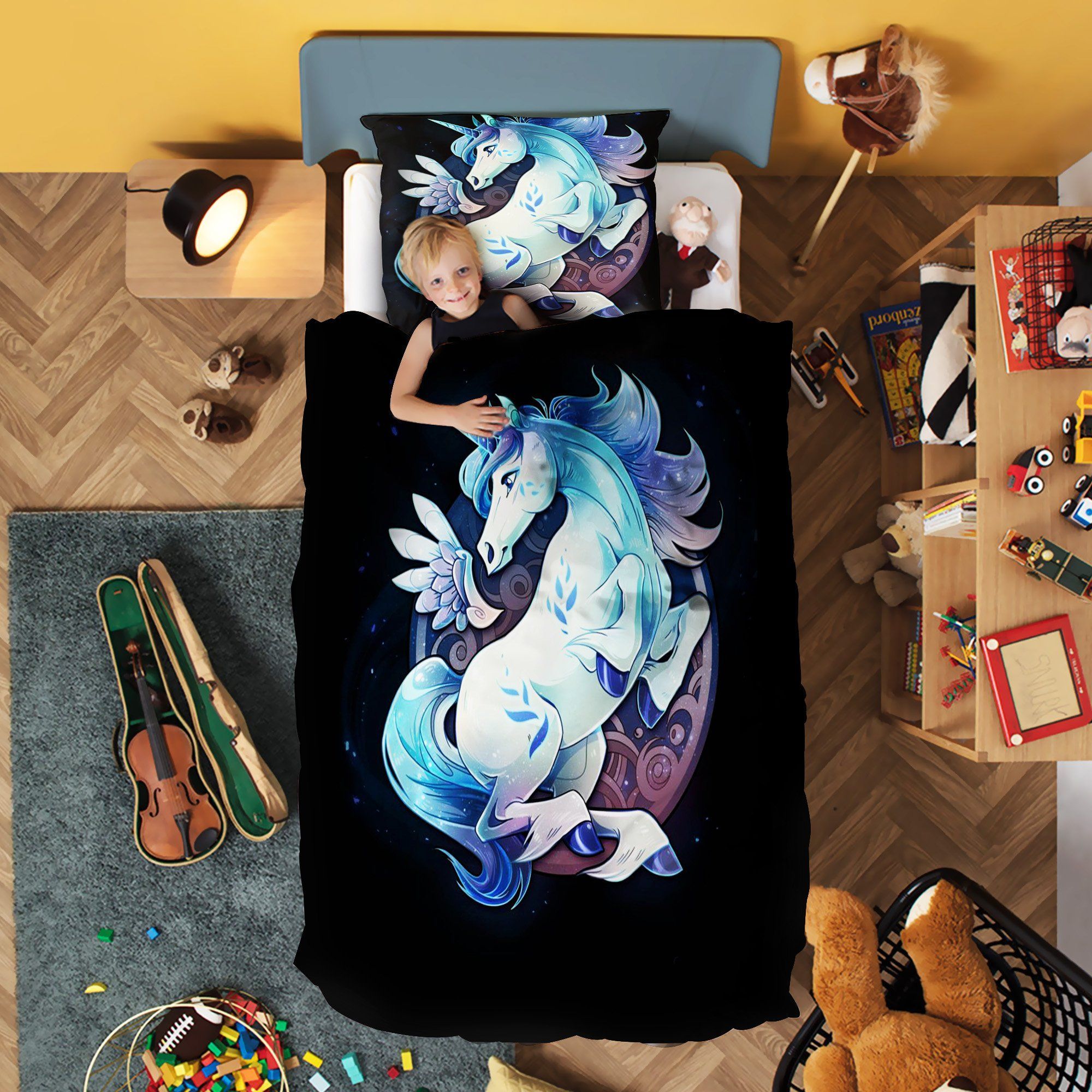 Unicorn Black Backdrop Bedding Set