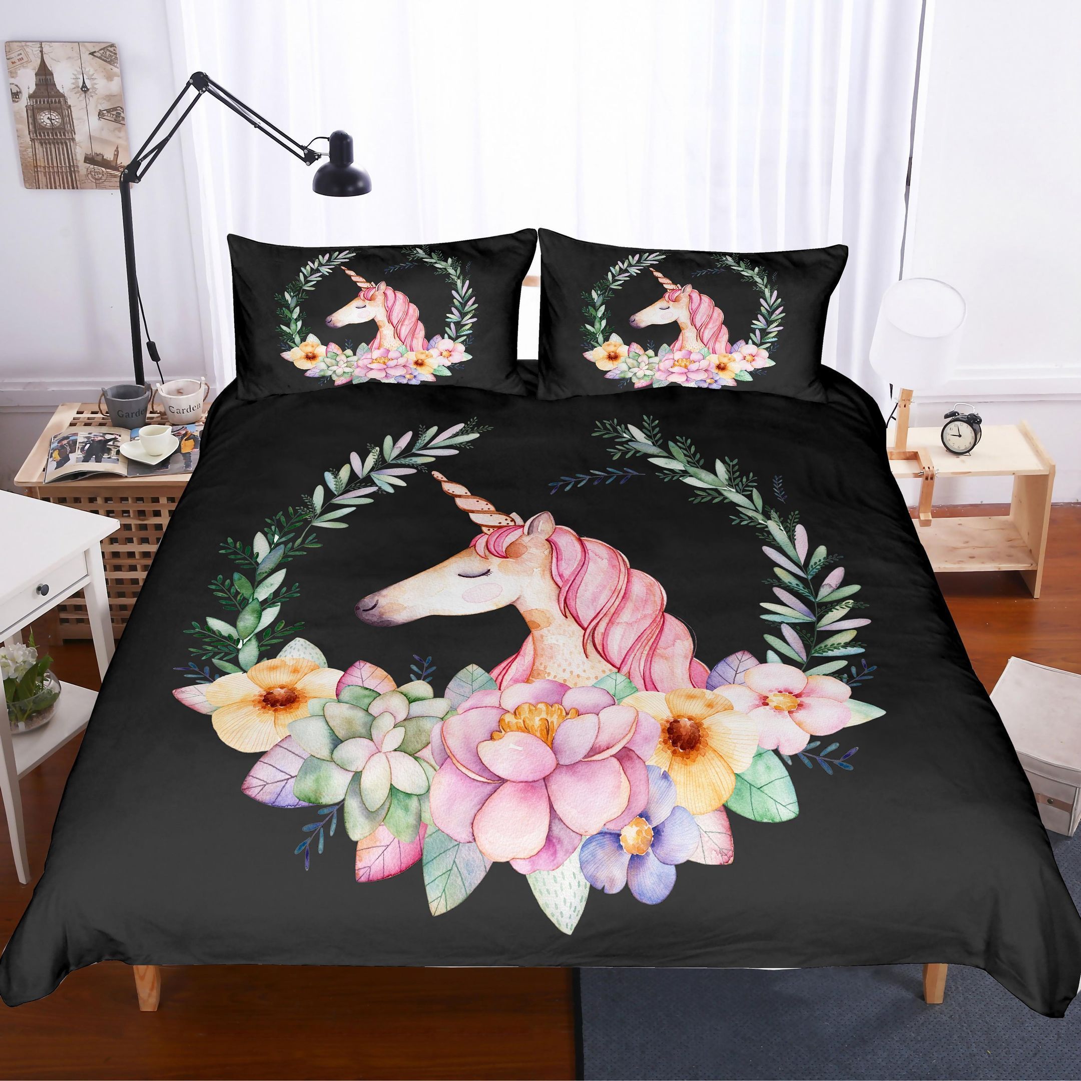 Unicorn Black Bedding Set