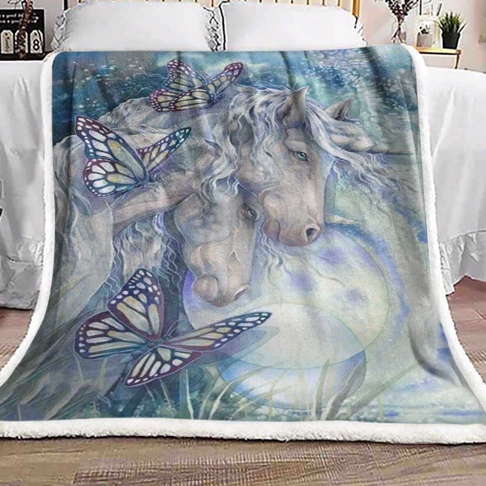 Unicorn Butterfly Sherpa Fleece Blanket