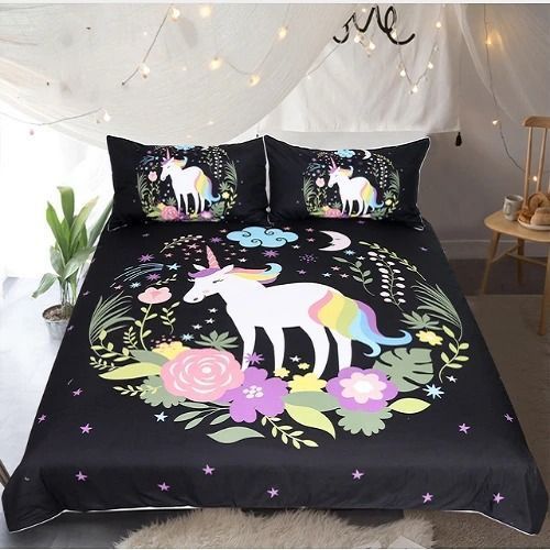 Unicorn Cartoon Flowers Bedding Set