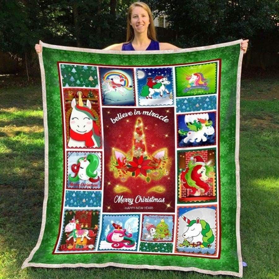 Unicorn Christmas Sherpa Fleece Blanket
