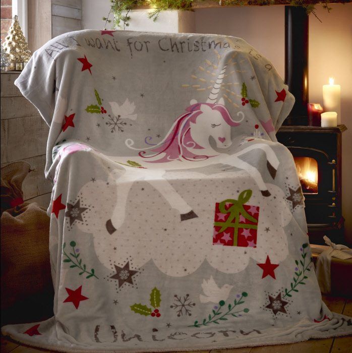 Unicorn Christmas Sherpa Blanket