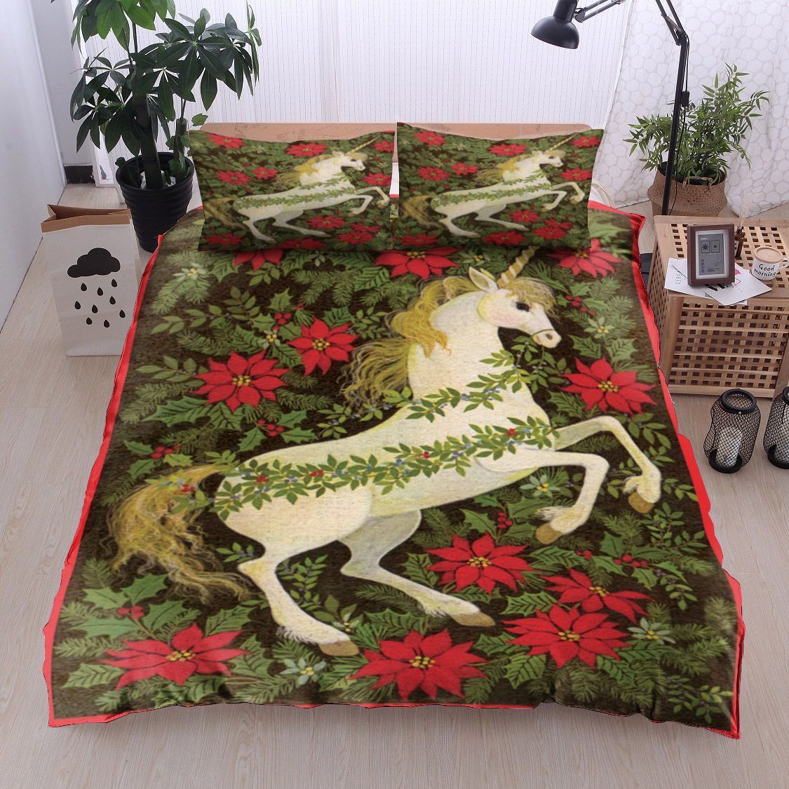 Unicorn Christmas Flower Bedding Set