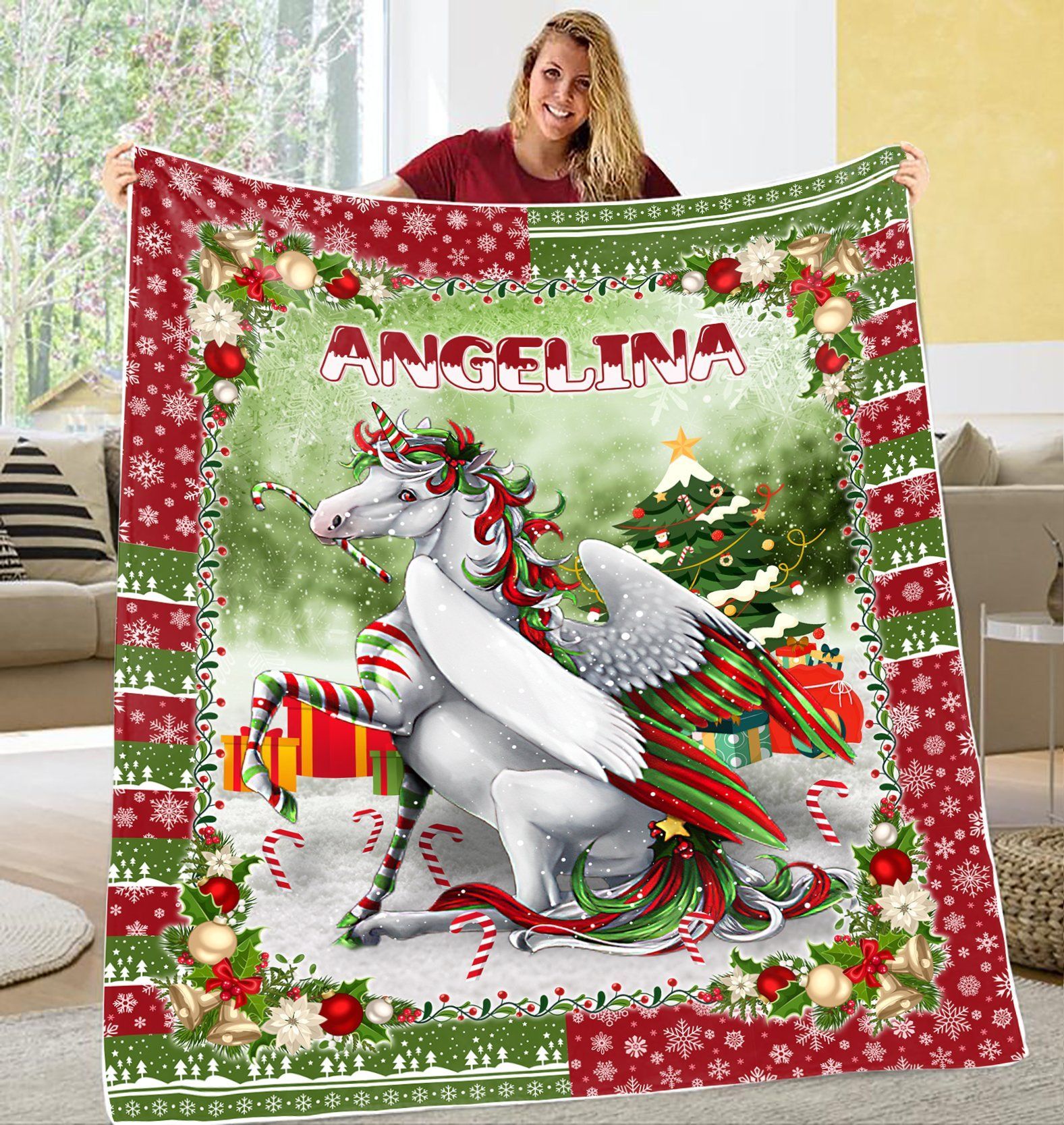 Unicorn Christmas Personalized Fleece Blanket