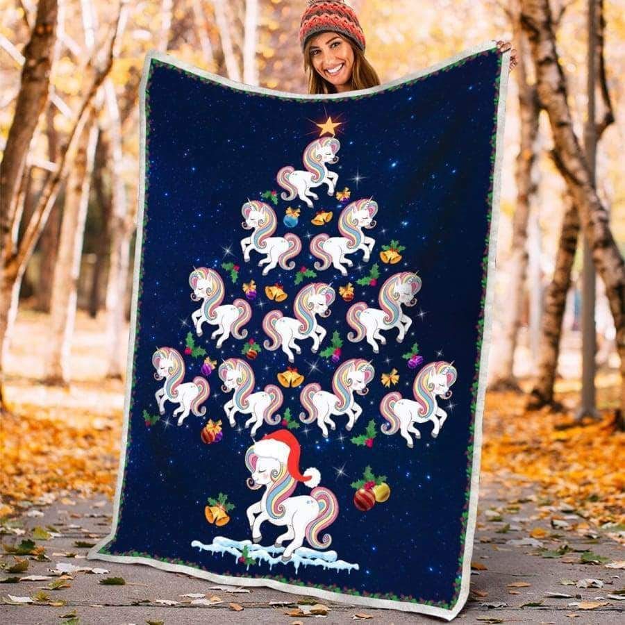 Unicorn Christmas Tree Premium Sherpa Fleece Blanket
