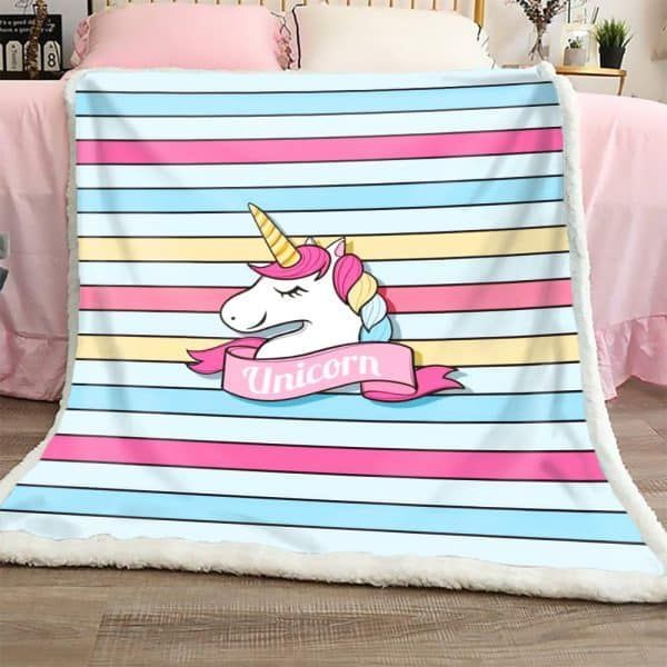 Unicorn Colorful Stripe Sherpa Fleece Blanket