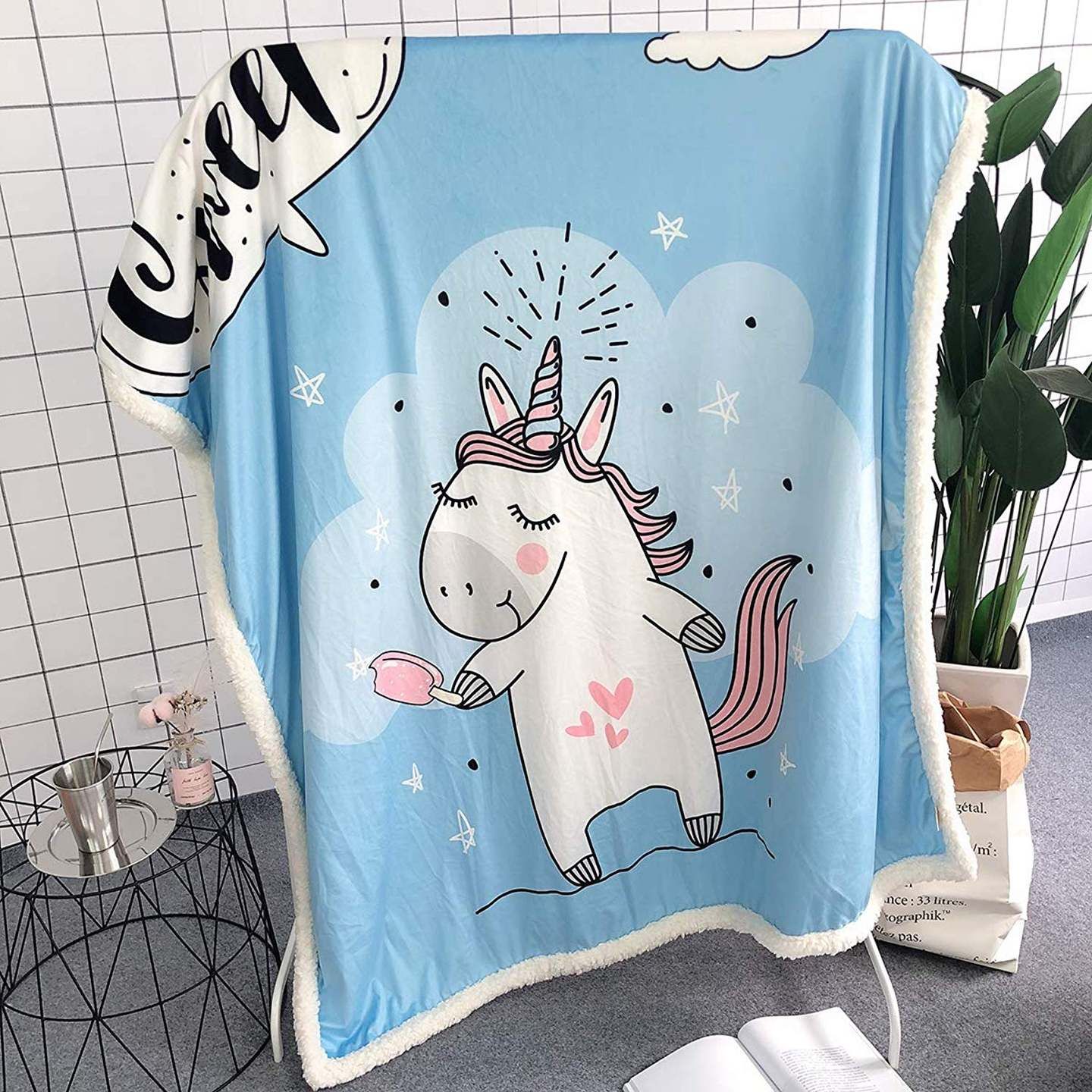 Unicorn Eats Ice Cream Sherpa Fleece