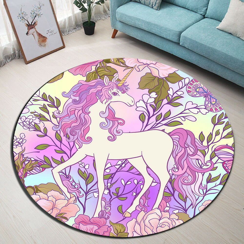 Unicorn Flower Round Carpet