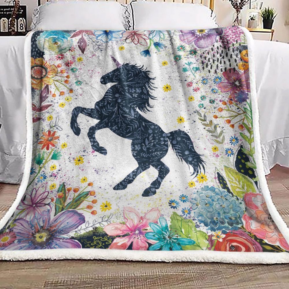 Unicorn Flower Sherpa Fleece Blanket