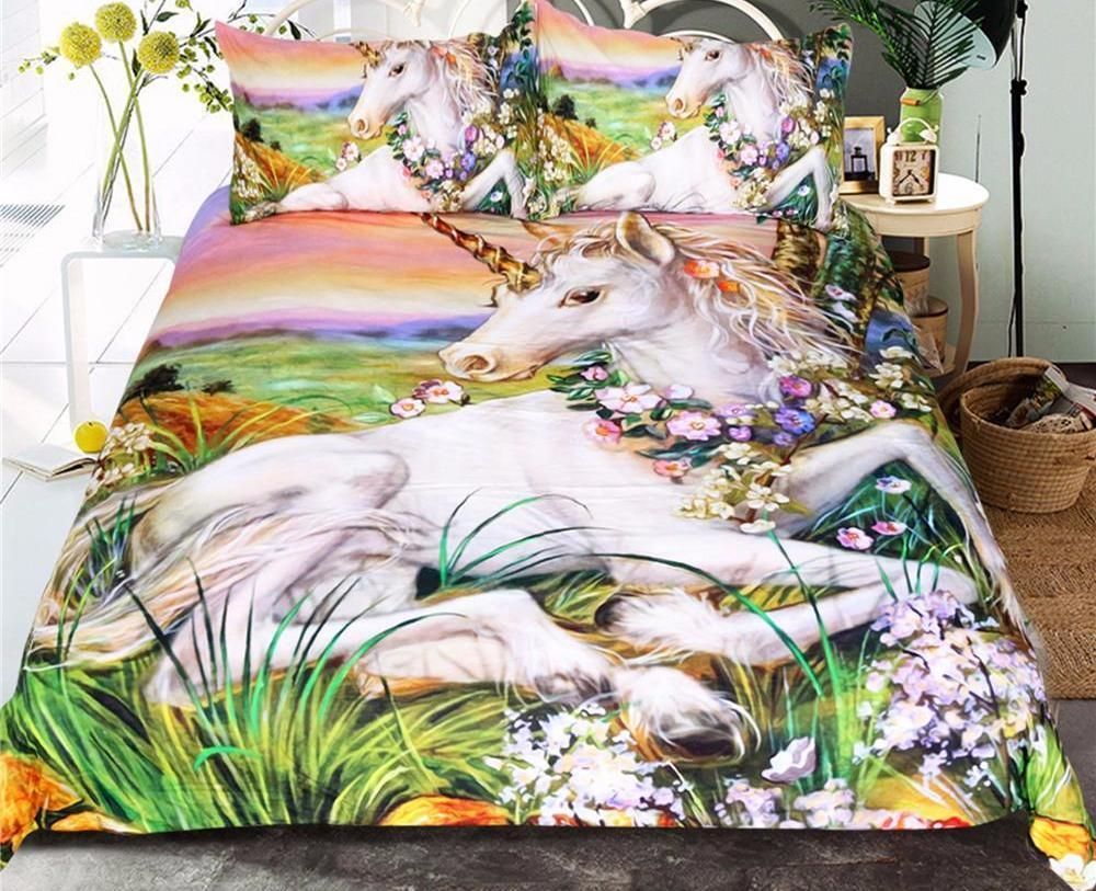 Unicorn Flower Themed Bedding Set