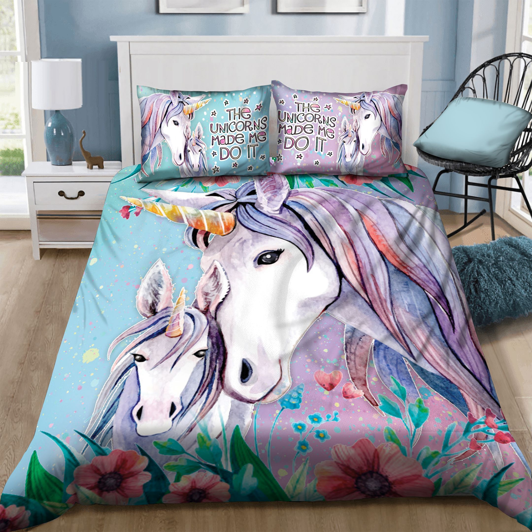 Unicorn Flowers  Bedding Set