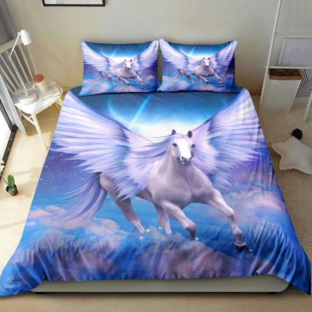 Unicorn Flying In Blue Sky Bedding Set