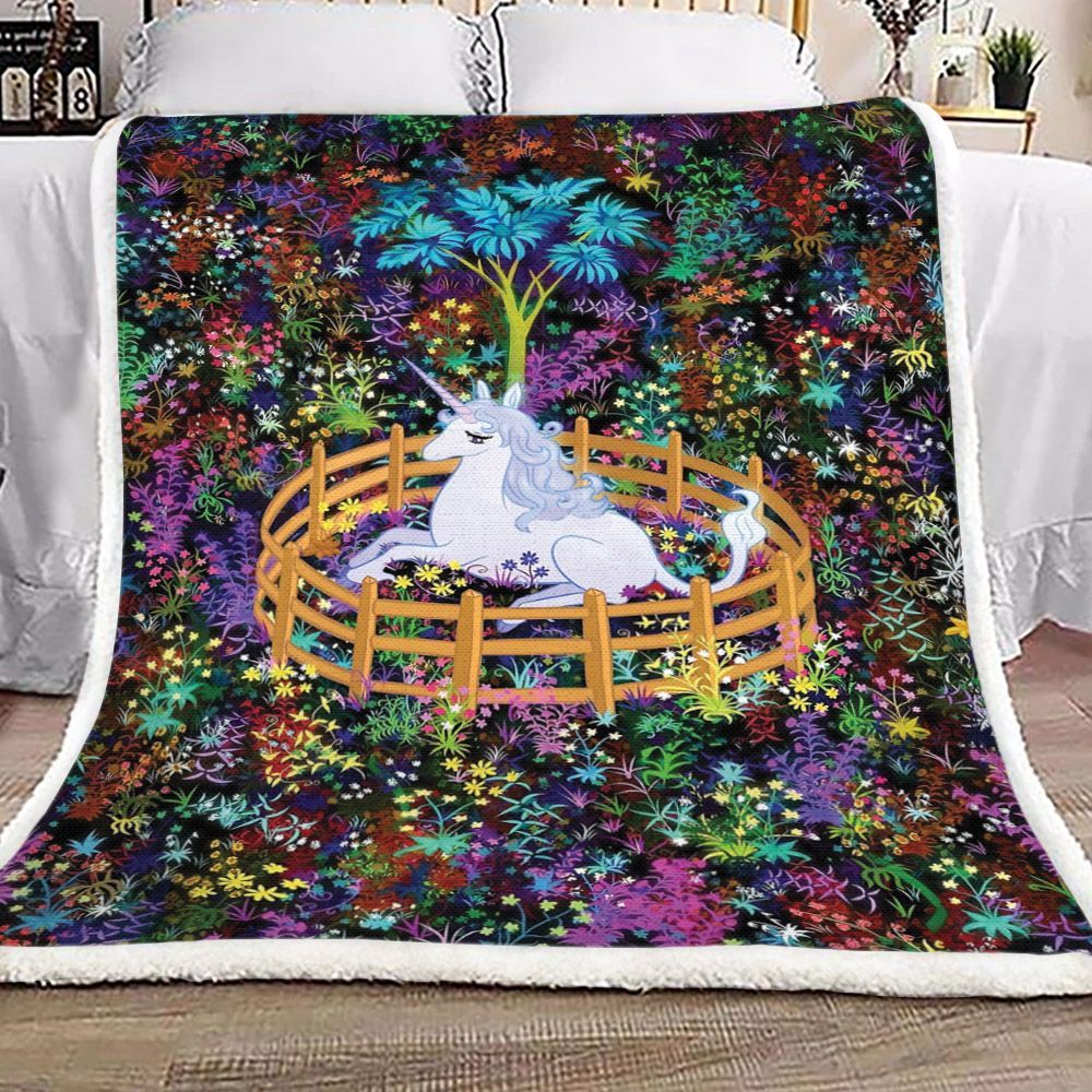 Unicorn Garden Flower Sherpa Fleece Blanket
