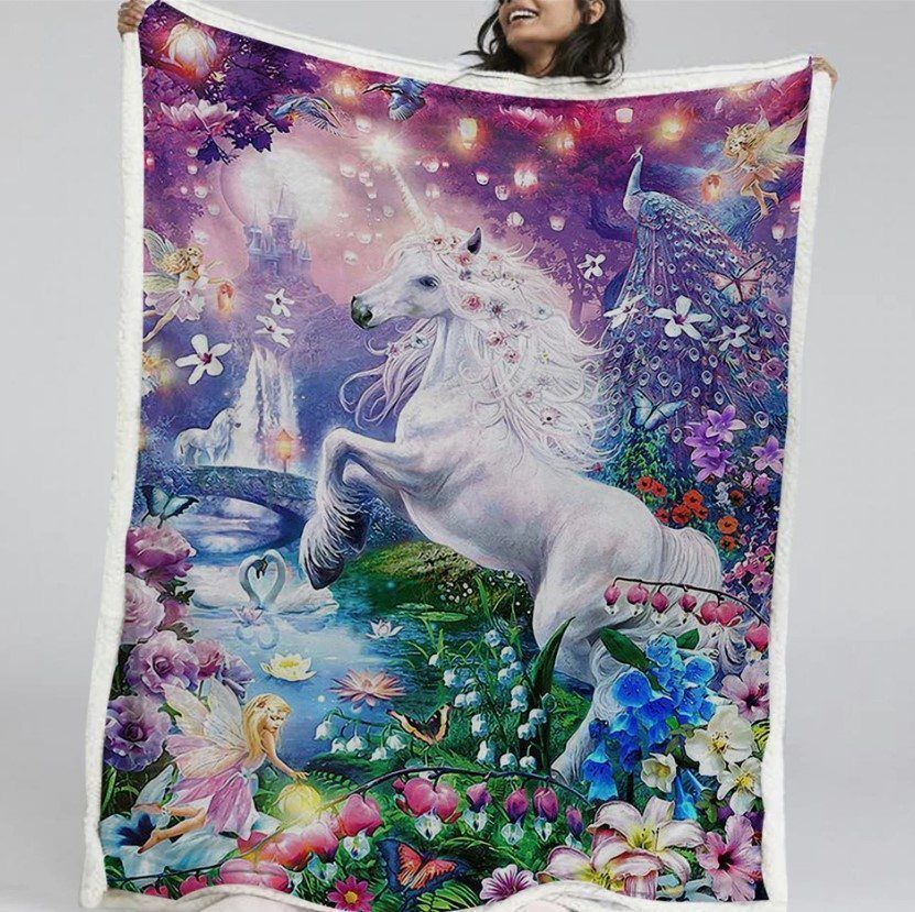 Unicorn Garden Sherpa Fleece Blanket