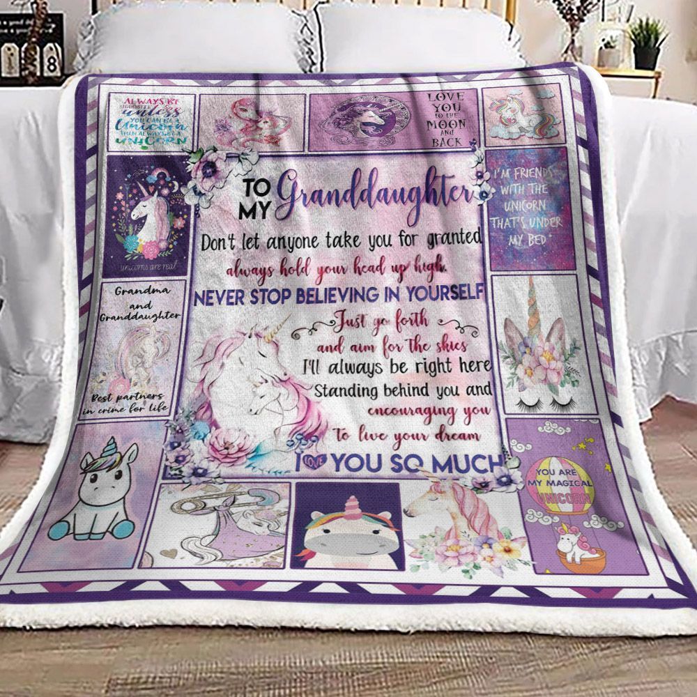 Unicorn Granddaughter Grandma Sherpa Fleece Blanket