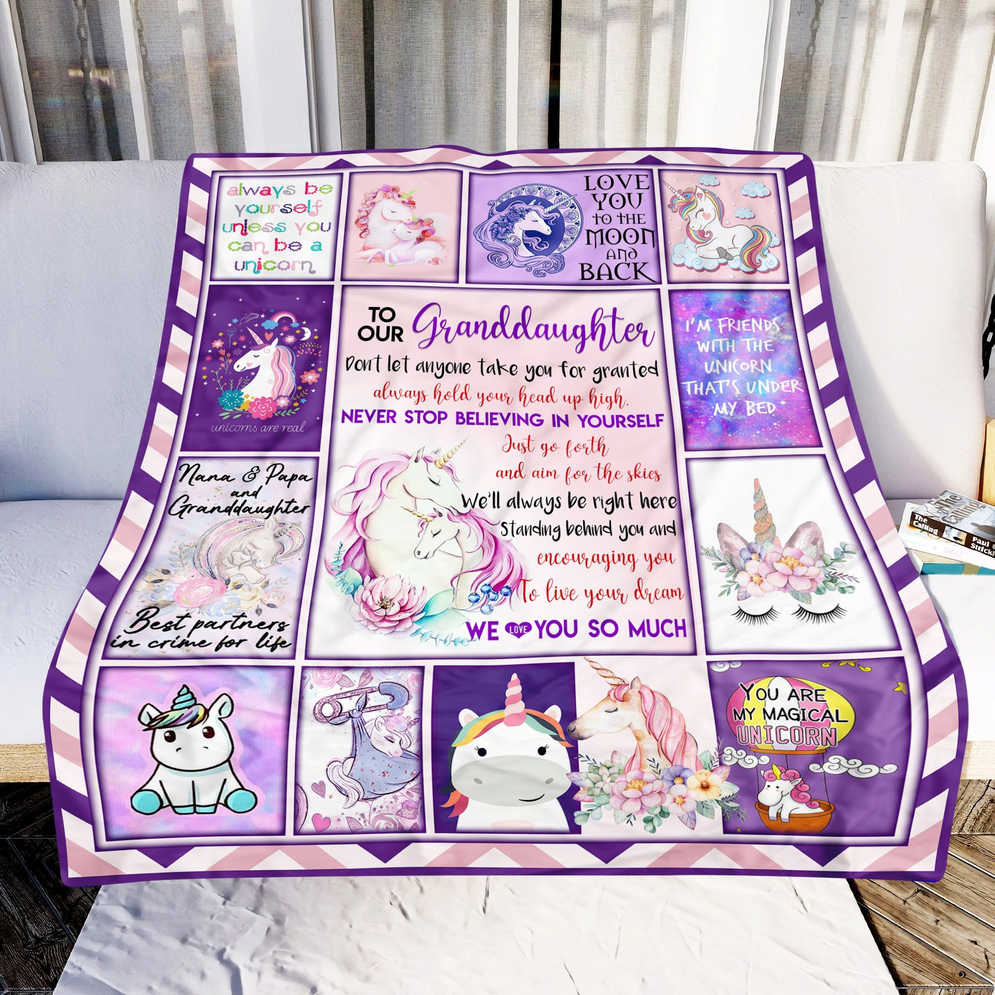 Unicorn Granddaughter Nana Sherpa Fleece Blanket