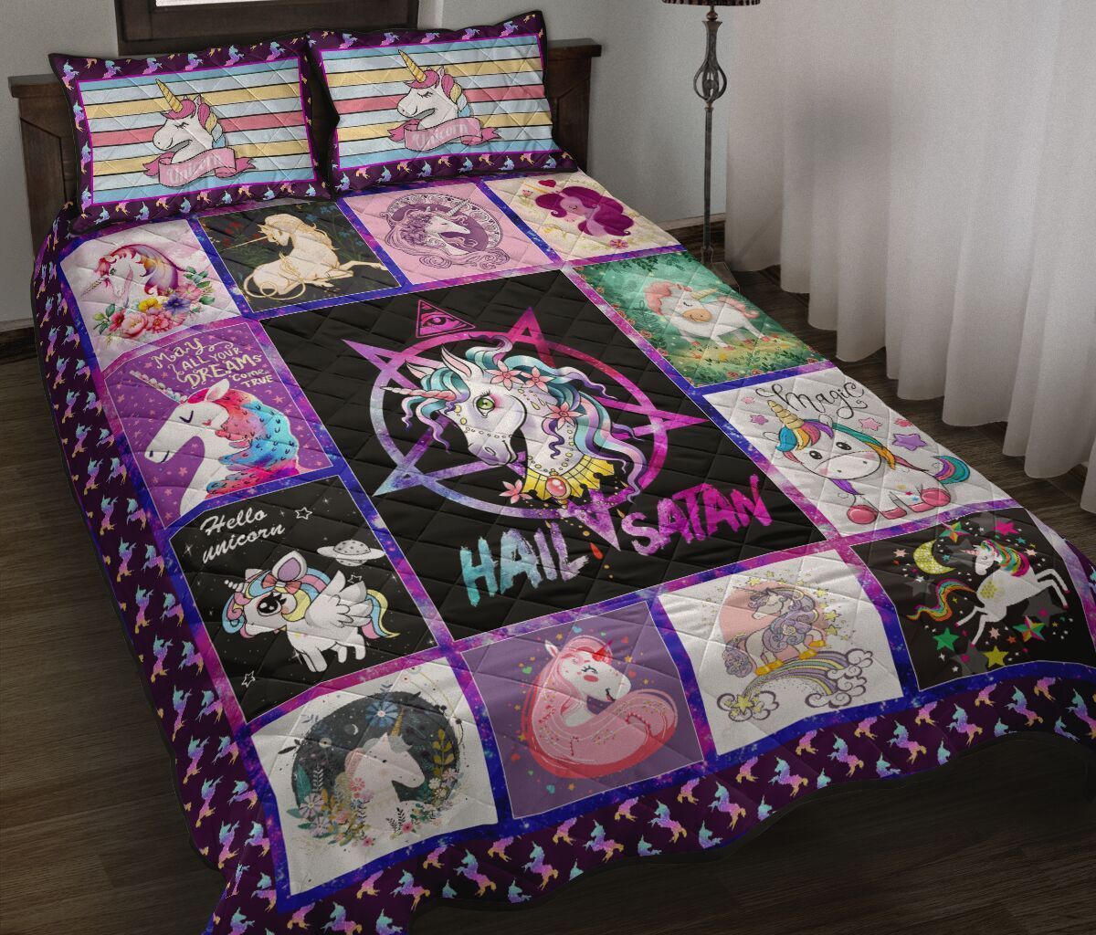 Unicorn Hail Satan Bedding Set