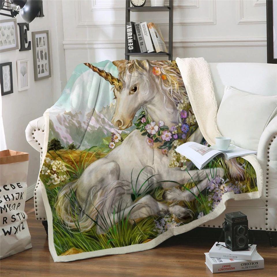Unicorn In Field Sherpa Fleece Blanket