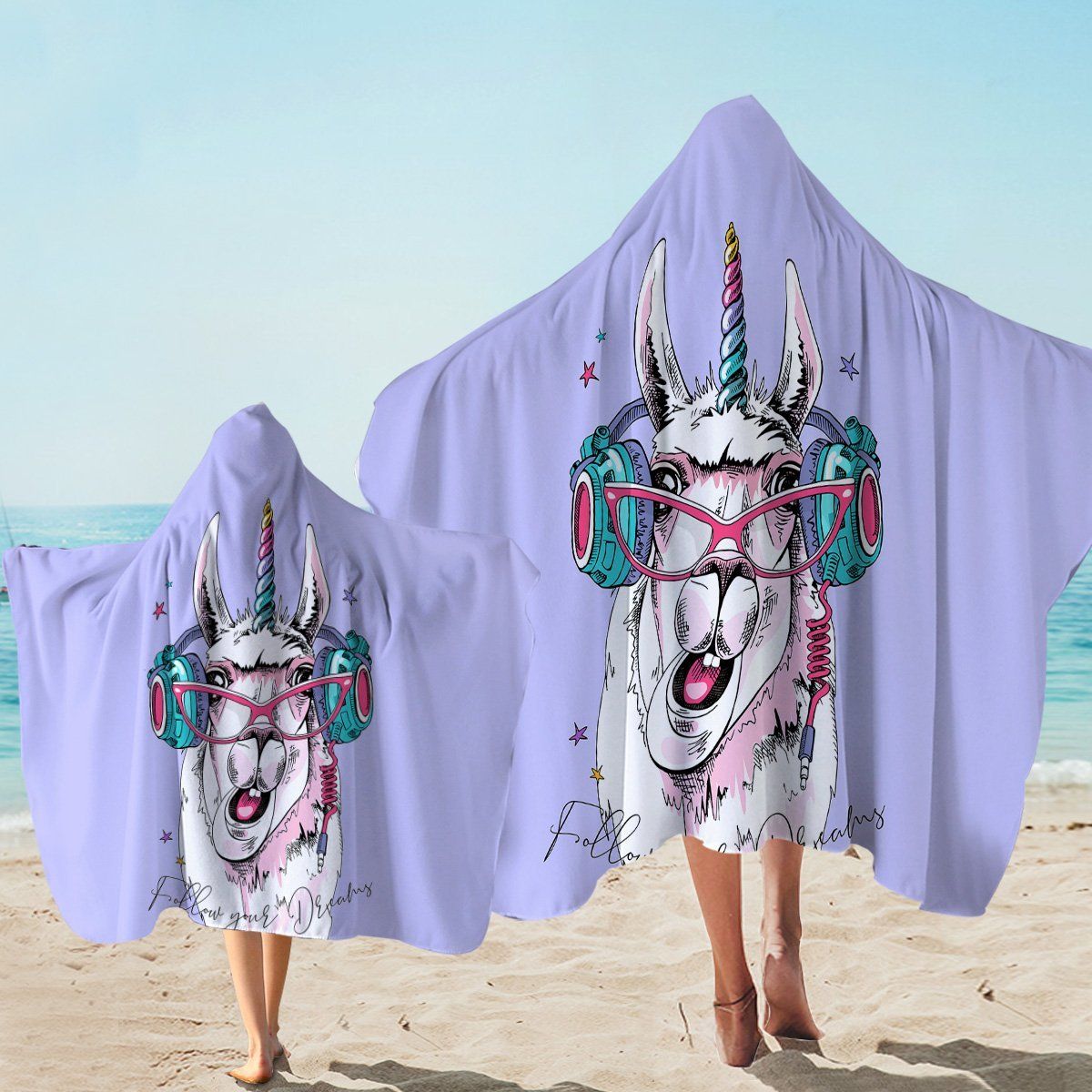 Unicorn Llama Indigo Wear Sunglasses Printed Hooded Towel