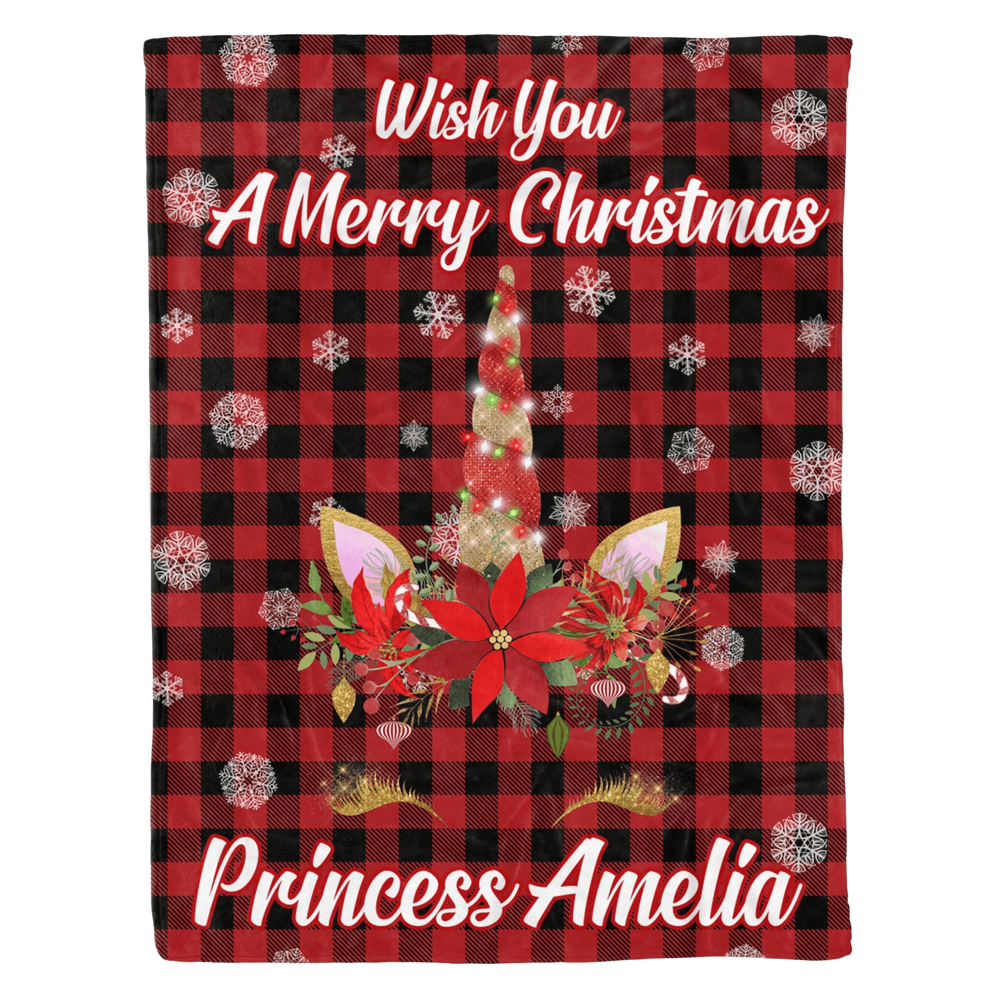 Unicorn Merry Christmas Amelia Sherpa Fleece Blanket