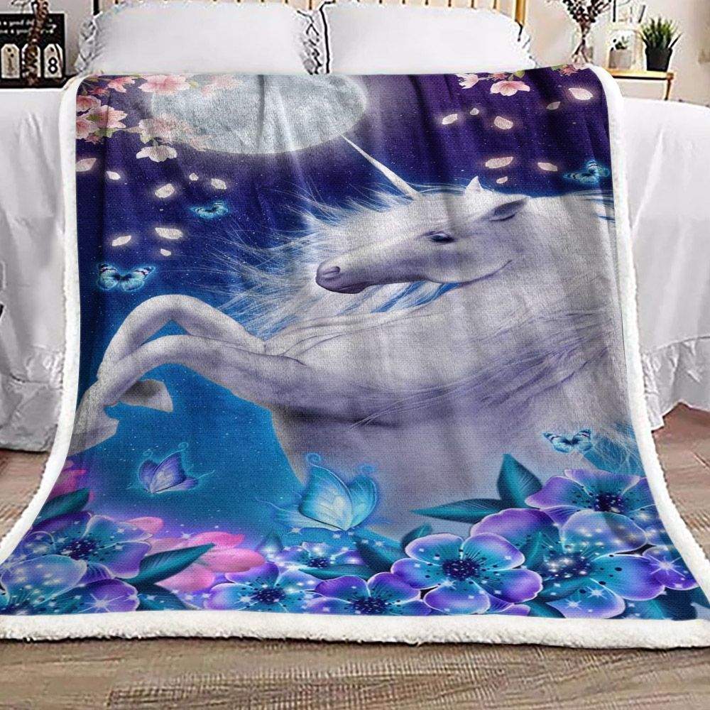 Unicorn Moon Butterfly Flower Galaxy Sherpa Fleece Blanket