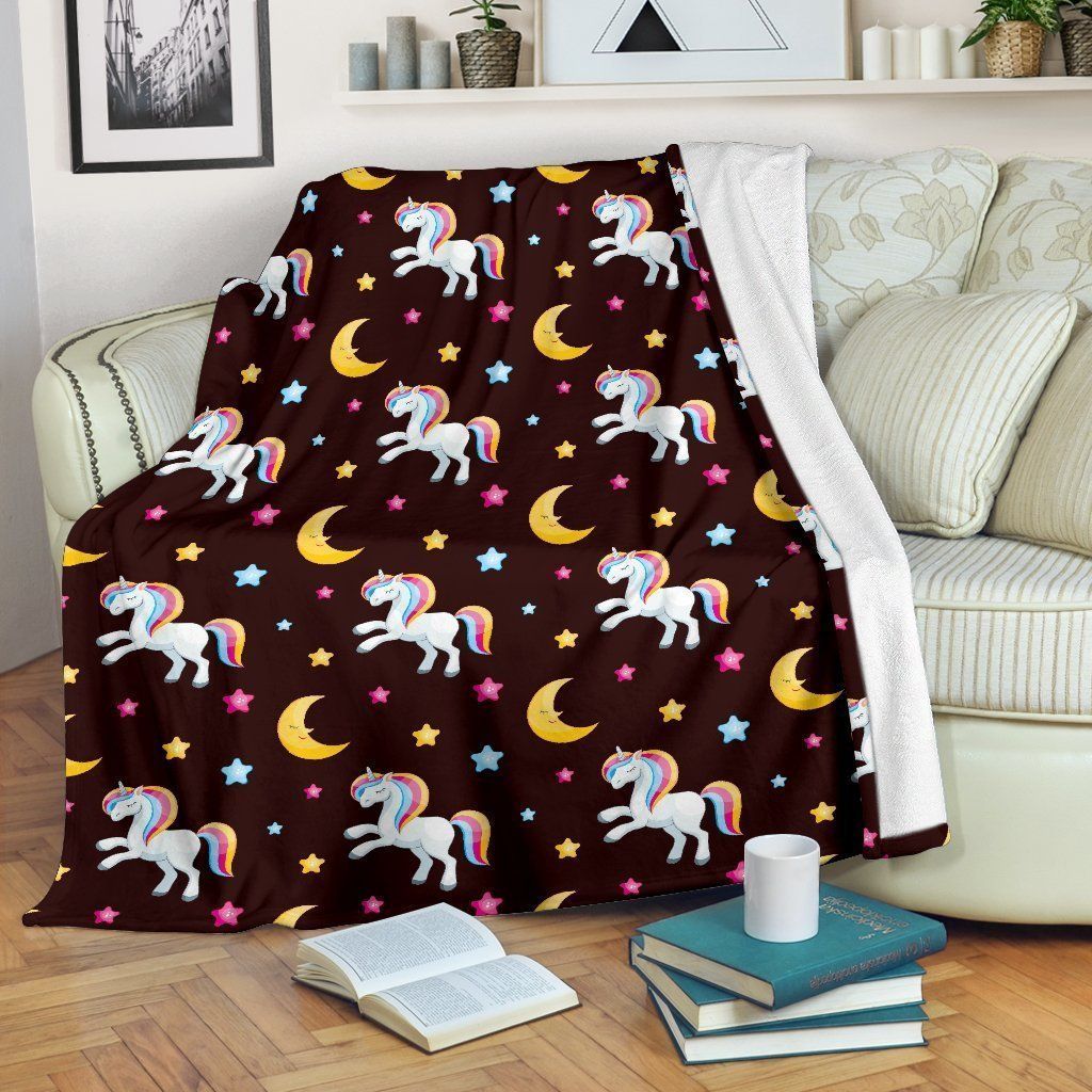 Unicorn Moon Star Pattern Design Fleece Blanket
