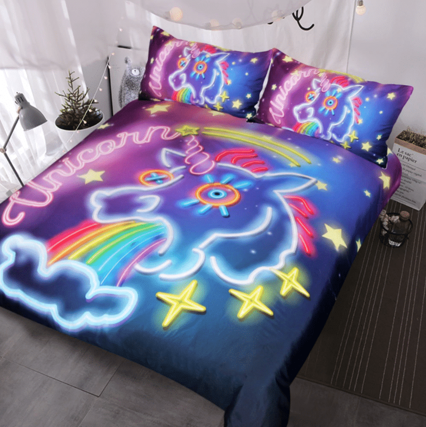 Unicorn Neon Light Bedding Set