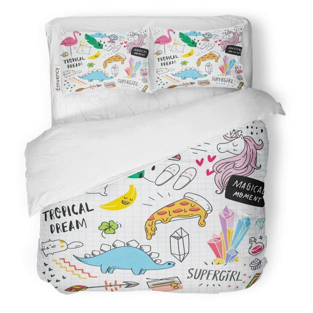 Unicorn Of Colorful Doodle On Crown Dinosaur Abstract Bedding Set