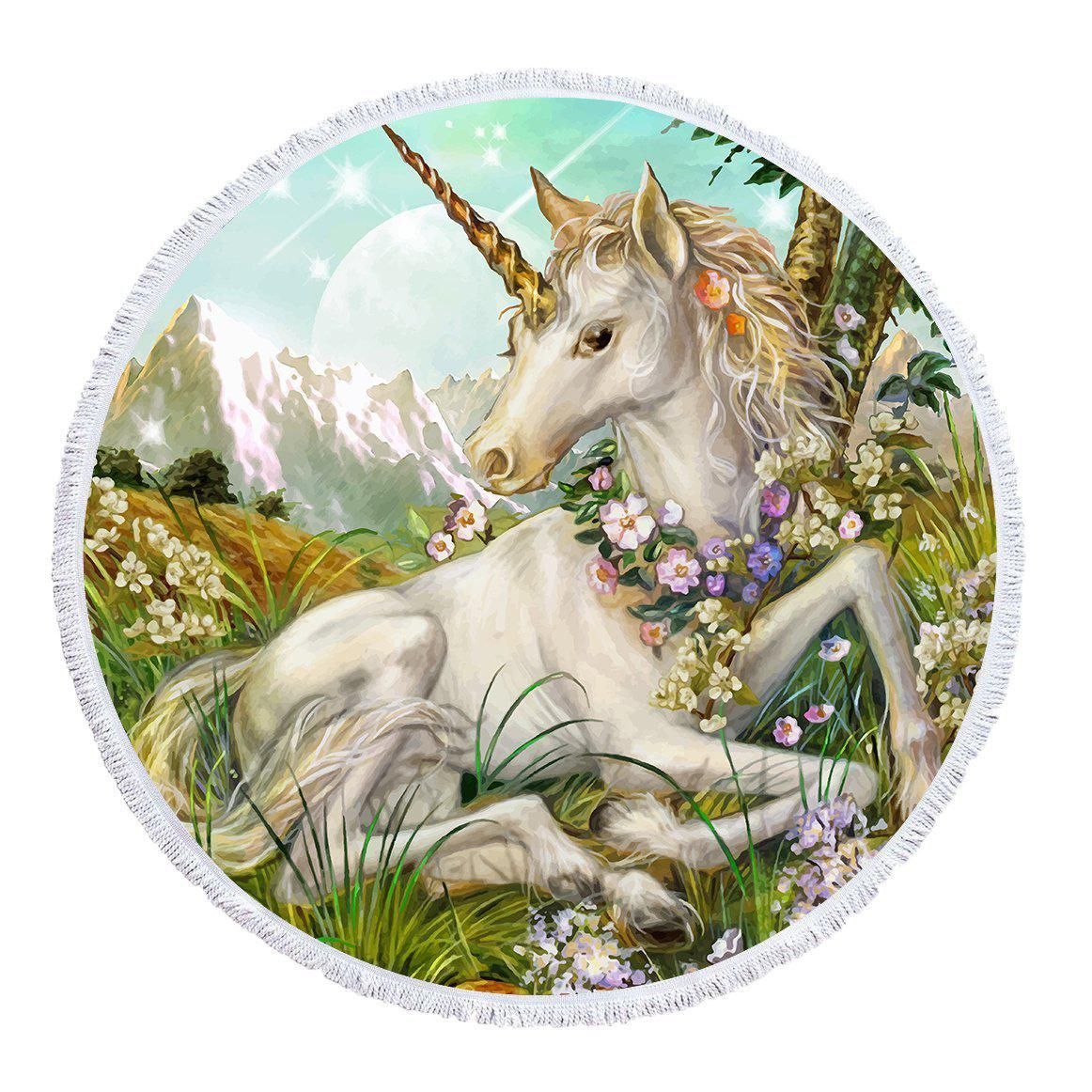 Unicorn Painting Art Printed Round Beach Towel