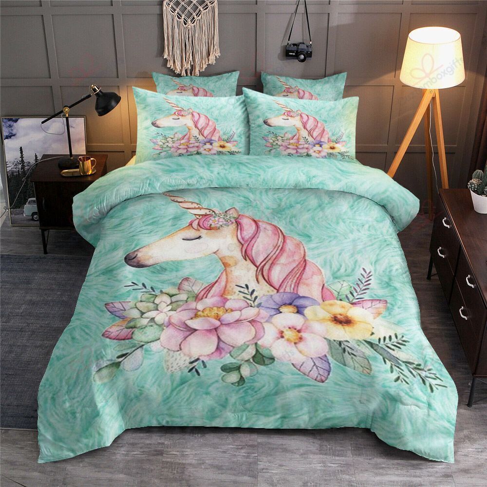 Unicorn Pink Flower Bedding Set