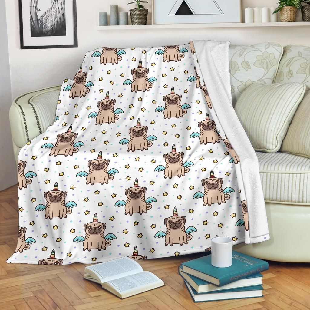 Unicorn Pug Pattern Sherpa Fleece Blanket