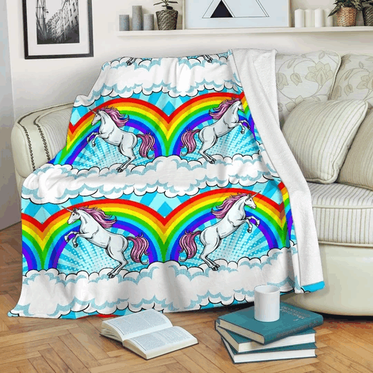 Unicorn Rainbow Sherpa Fleece Blanket