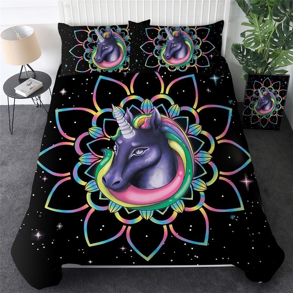 Unicorn Rainbow Flower Bedding Set