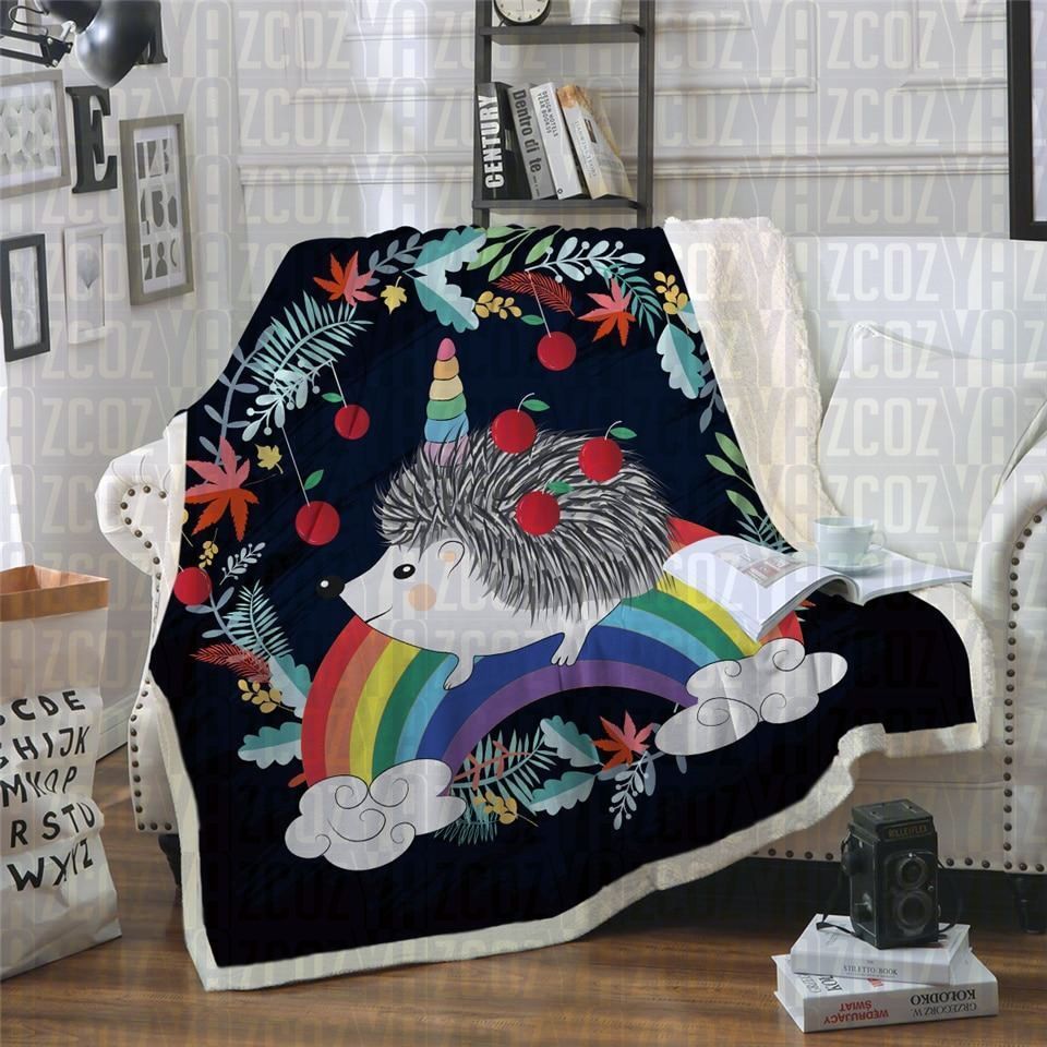 Unicorn Rainbow Hedgehog Sherpa Fleece Blanket