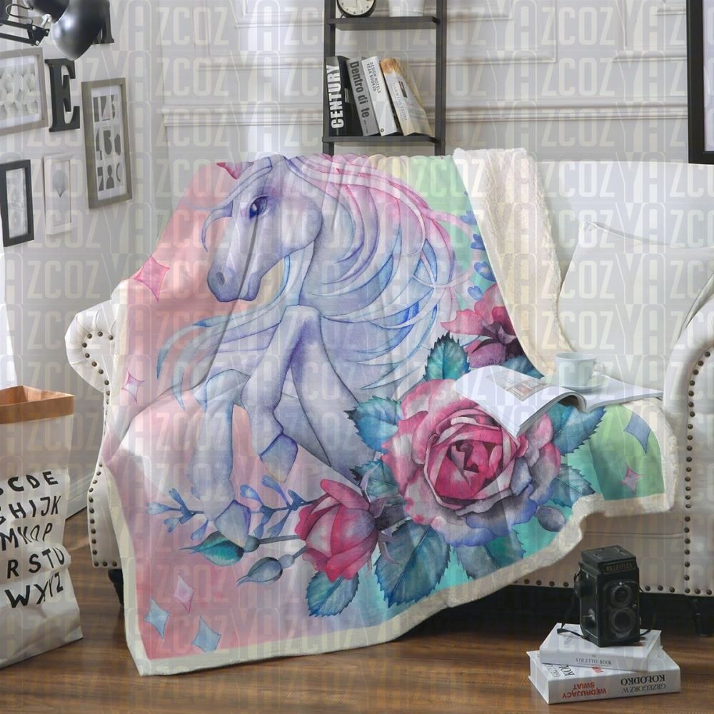 Unicorn Rose Sherpa Fleece Blanket