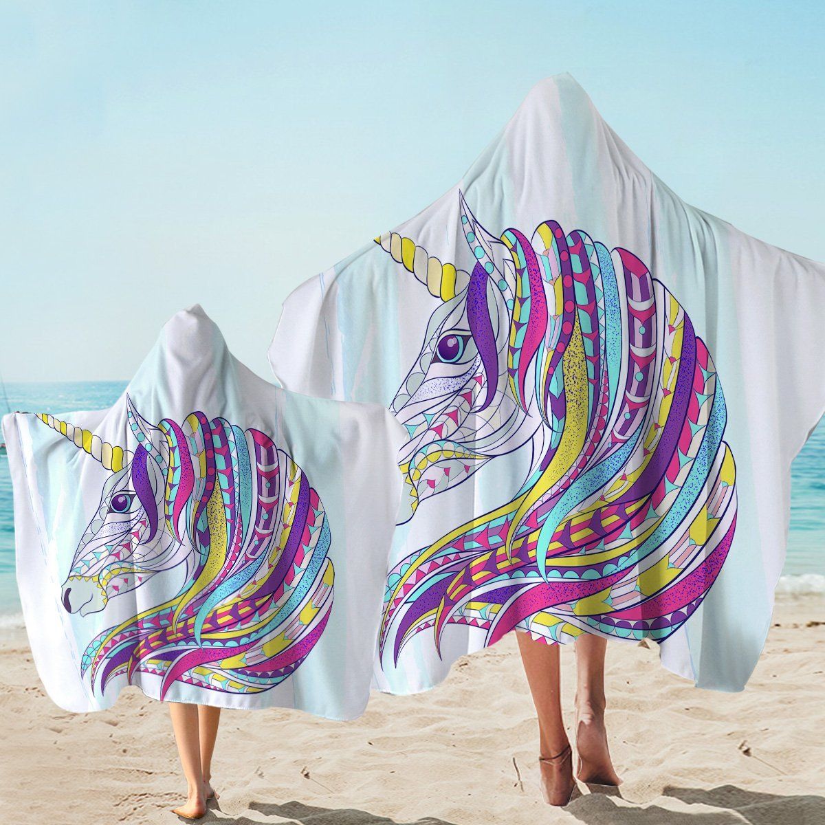 Unicorn’s Colorful Mane On White Printed Hooded Towel