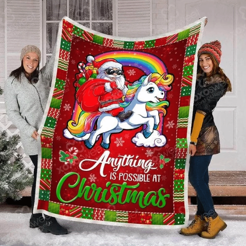 Unicorn Santa Christmas Fleece Blanket