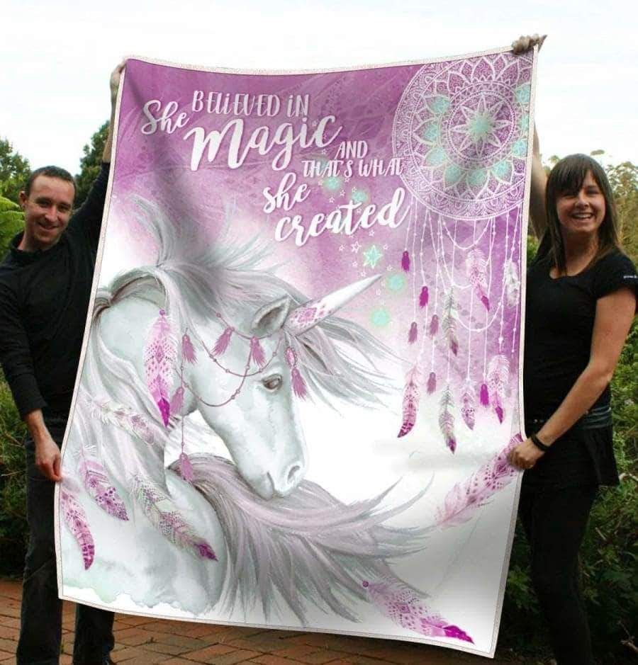 Unicorn She Believed In Magic 516 Fleece Blanket
