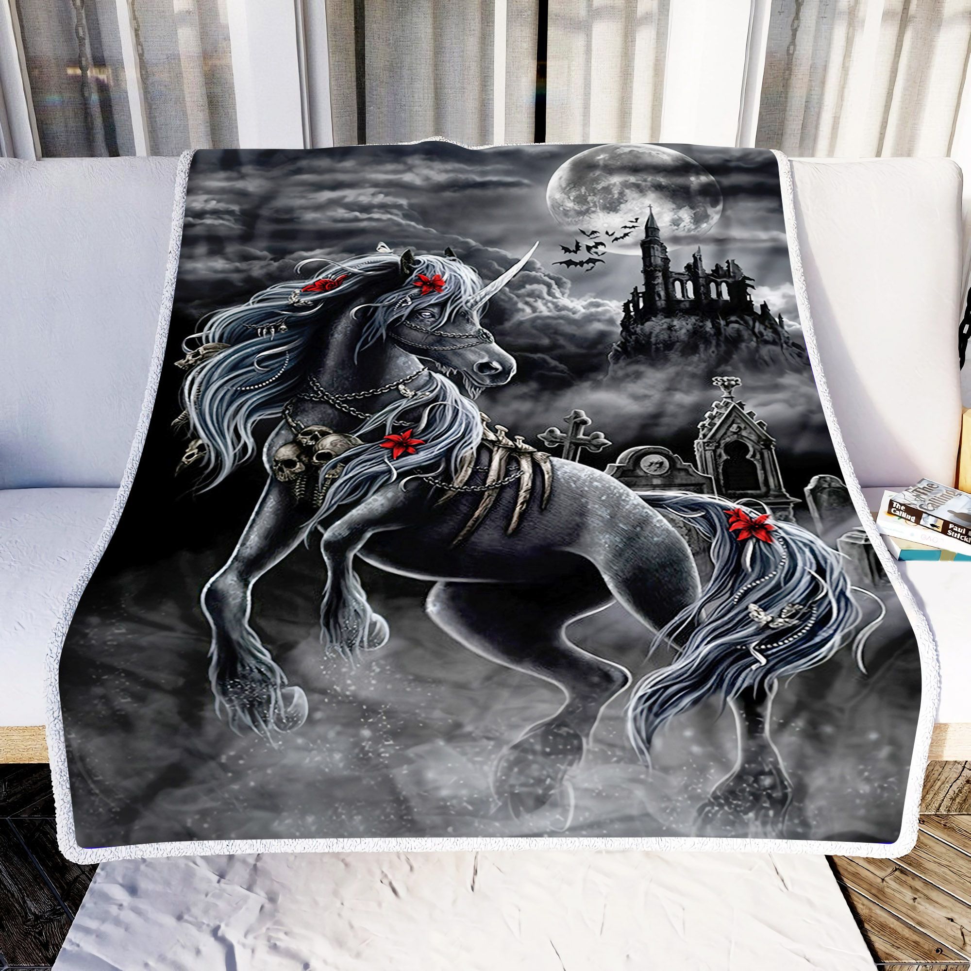 Unicorn Skull At Night Sherpa Fleece Blanket