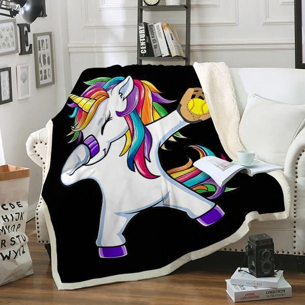 Unicorn Softball Sherpa Fleece Blanket
