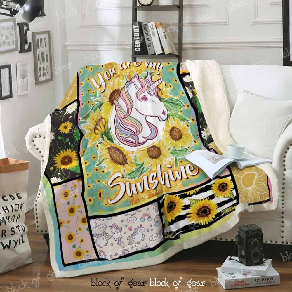 Unicorn Sunflower Sherpa Fleece Blanket