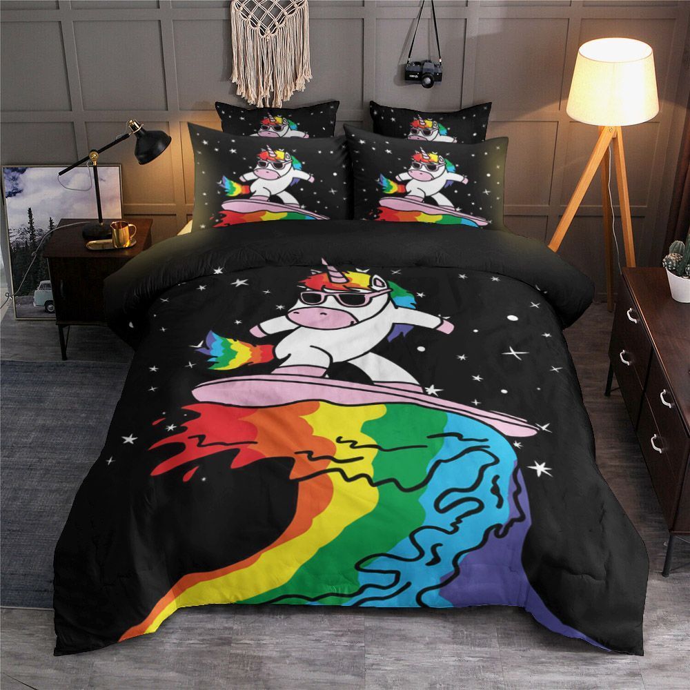 Unicorn Surfer Rainbow Bedding Set