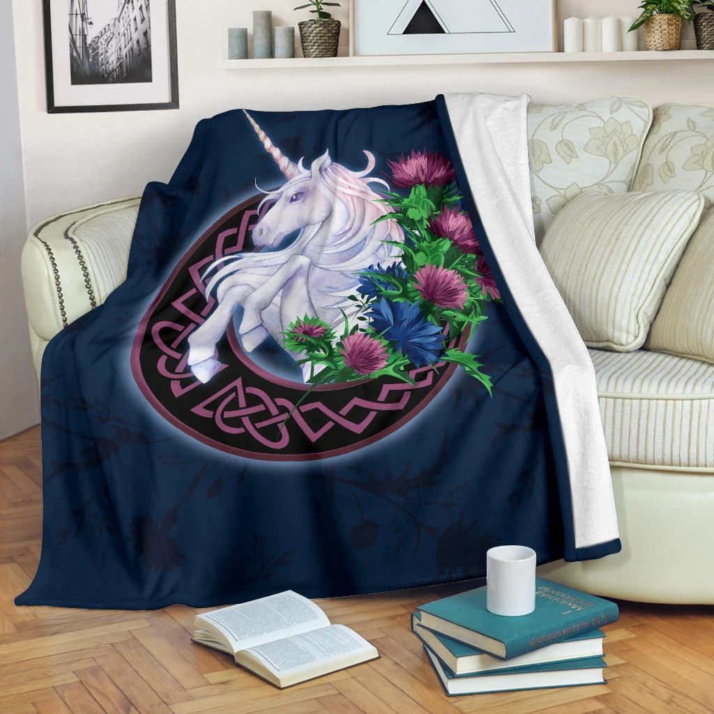 Unicorn Thistle And Moon Celtic Sherpa Fleece Blanket