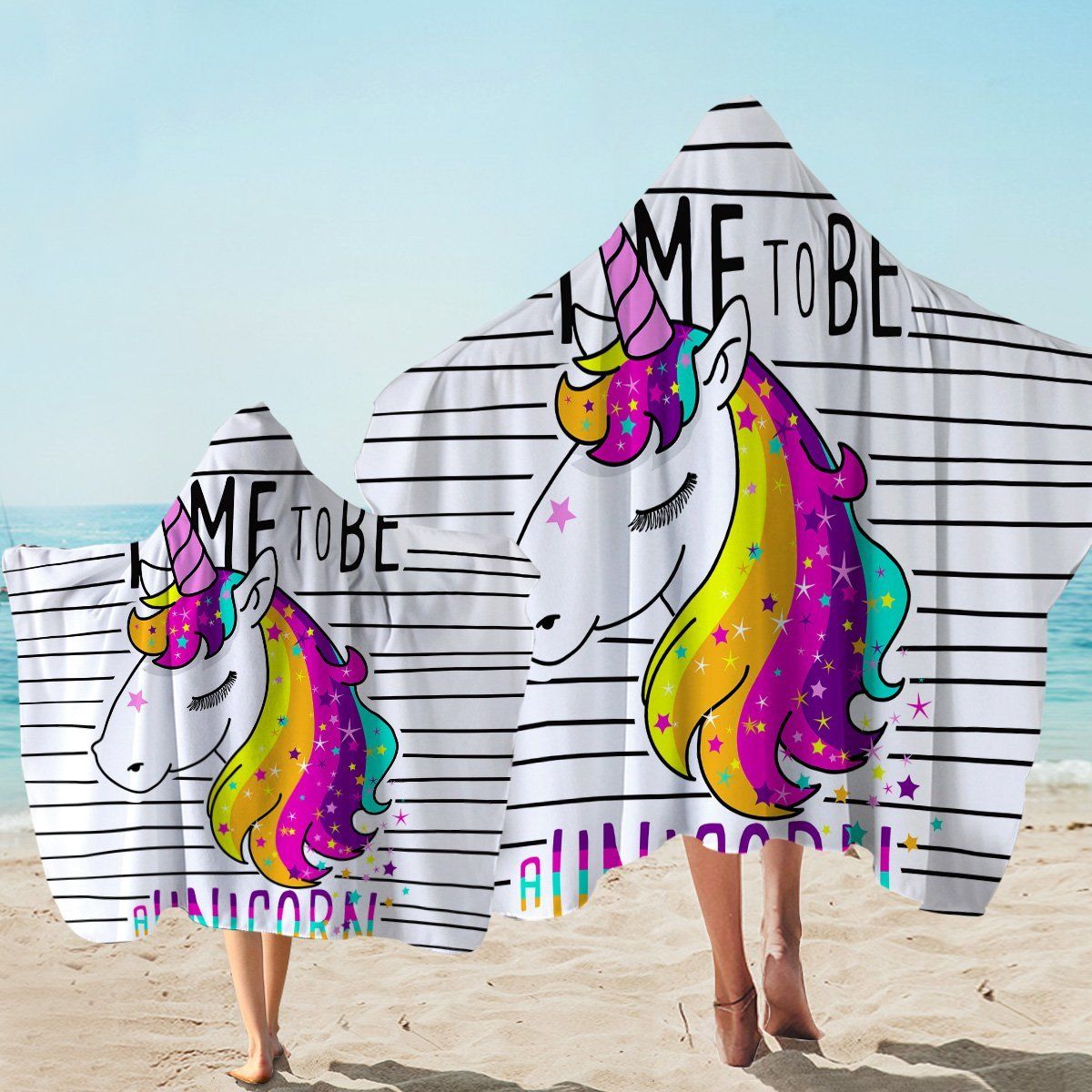 Unicorn Time Rainbow Mane Printed Hooded Towel