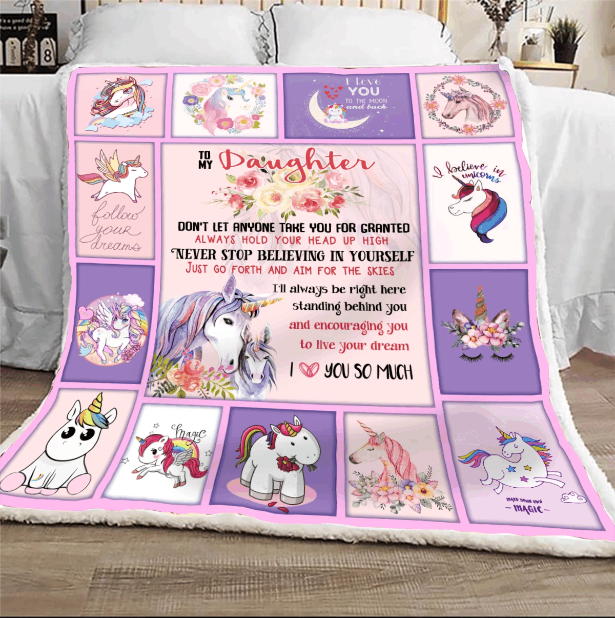 Unicorn To My Daughter Sherpa Fleece Blanket